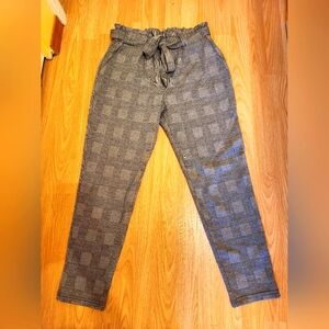 Ambience large black and white patterned paper bag waist pants with cloth belt